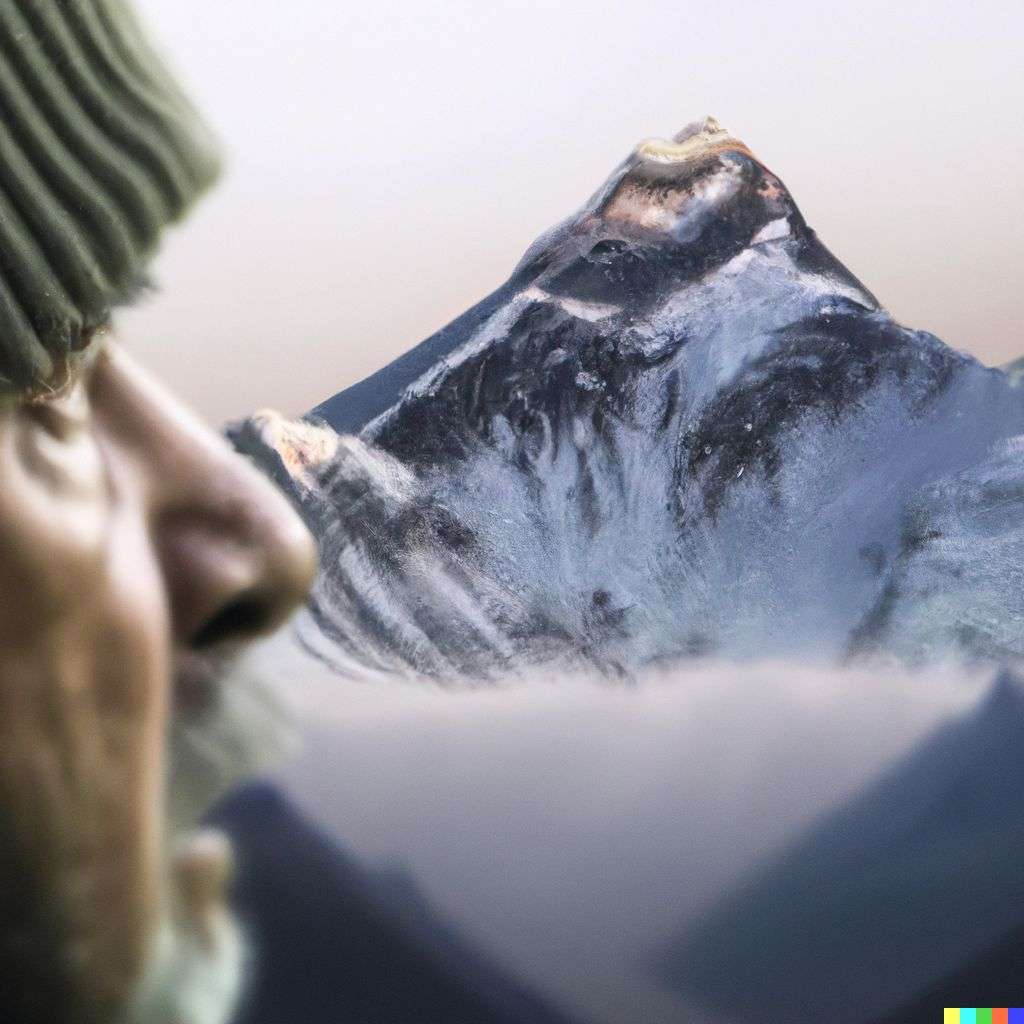 someone gazing at Mount Everest, digital art, depth effects